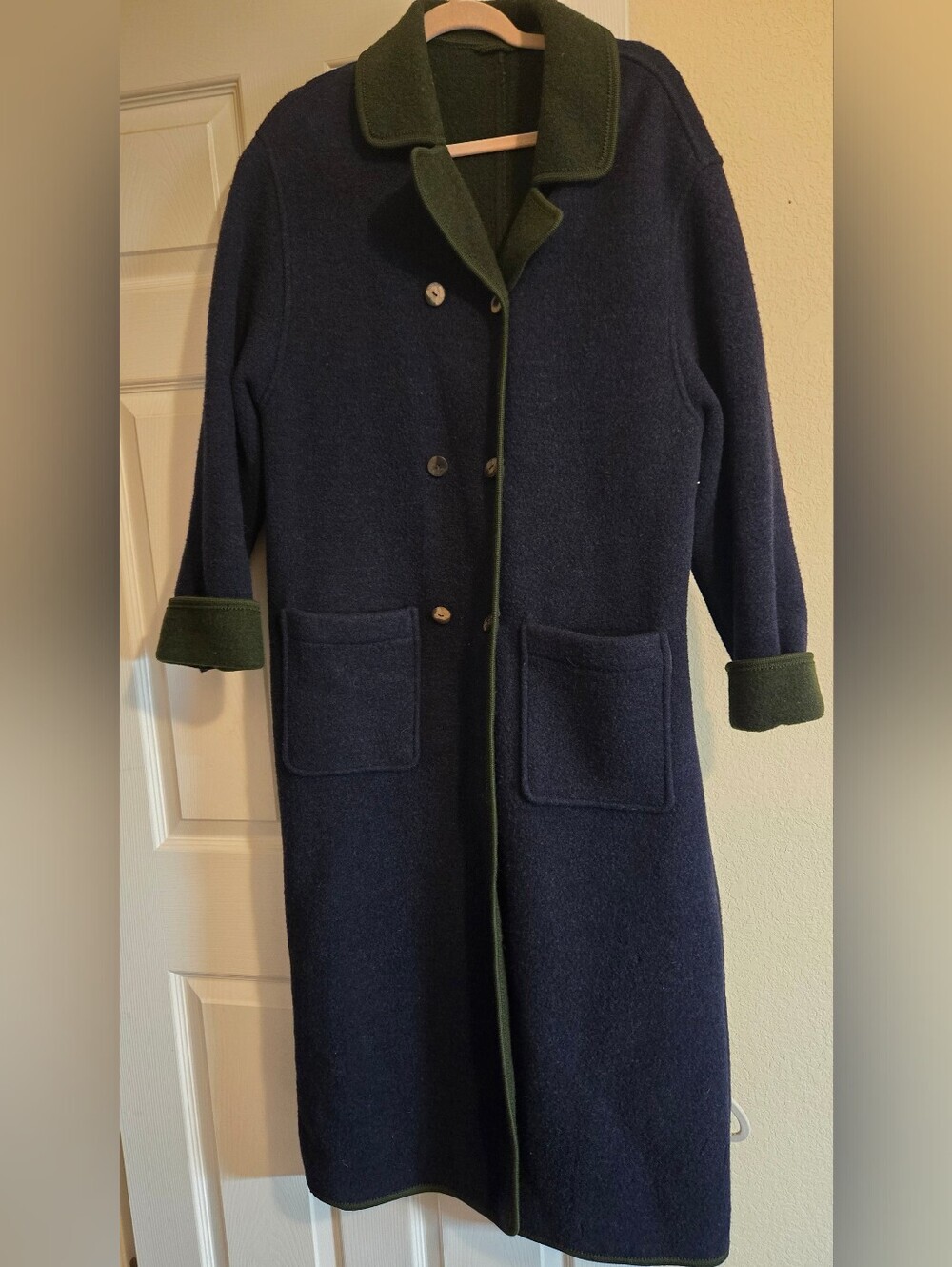 Vintage Navy Blue Boiled Wool Loden Coat Green And Blue L/XL